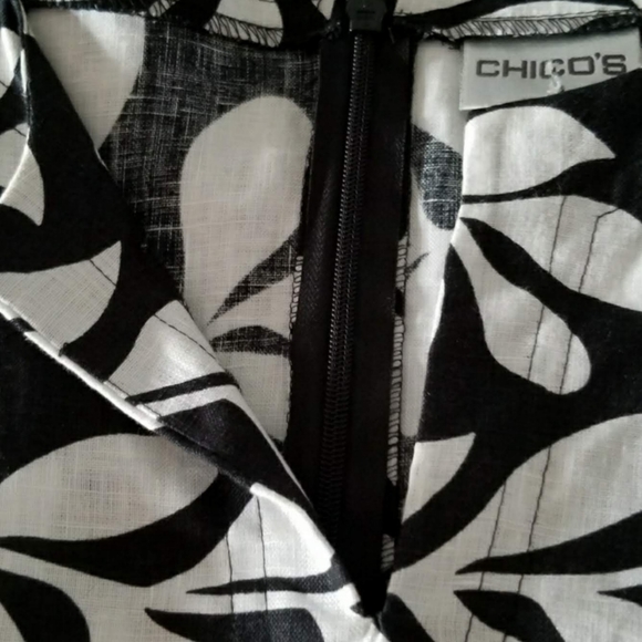 Chico's Black White Floral 100% Linen Dress - Picture 3 of 4